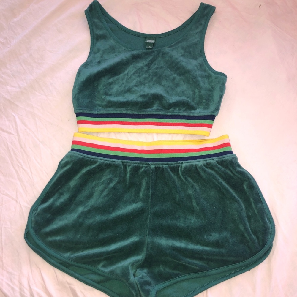 Wild fable green velvet bra and shorts set